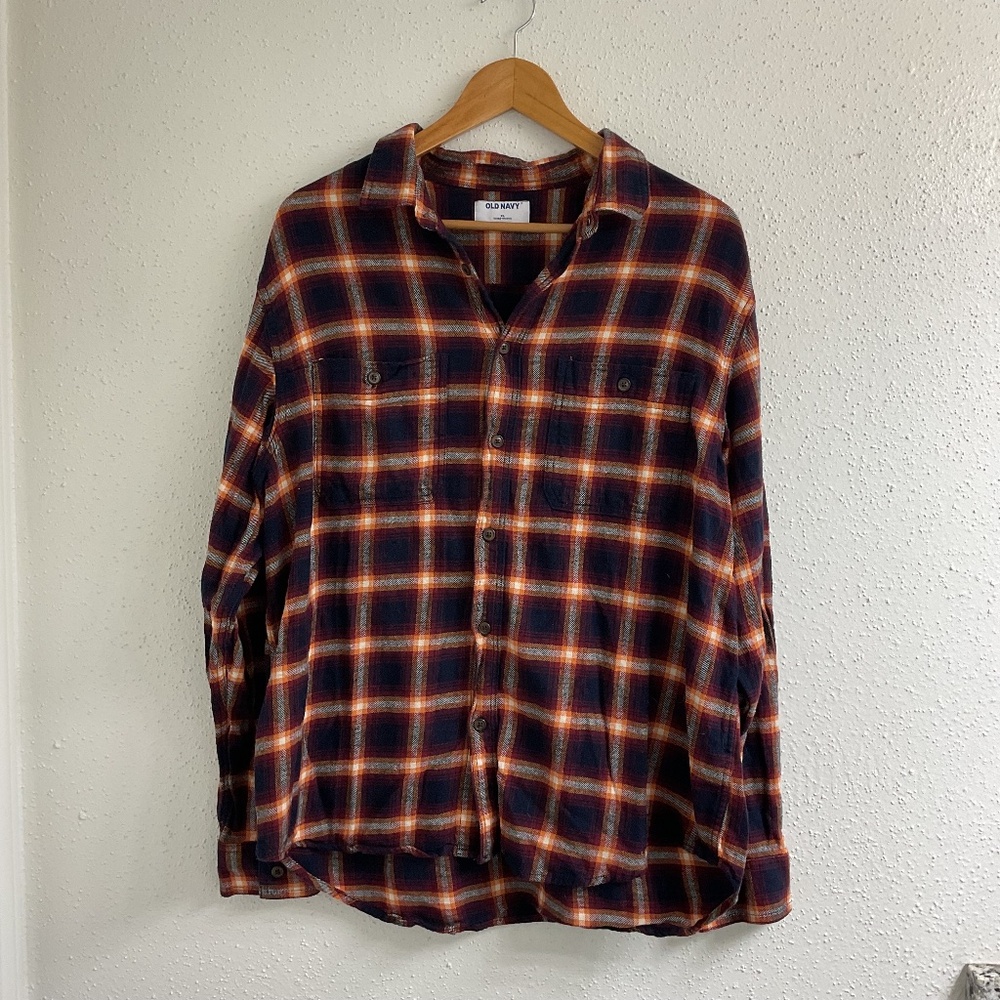 OLD NAVY DOUBLE BRUSHED PLAID BUTTON UP